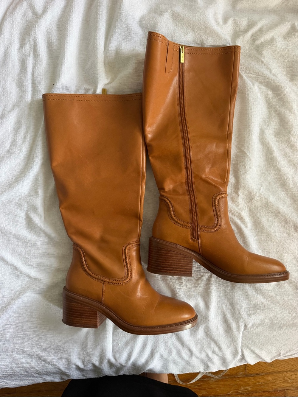 Wide calf Women's Tall Leather Heeled Boots in Cognac